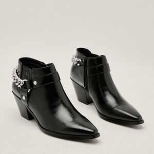 Nasty Gal Curb Chain Pointed Toe Western Bootie